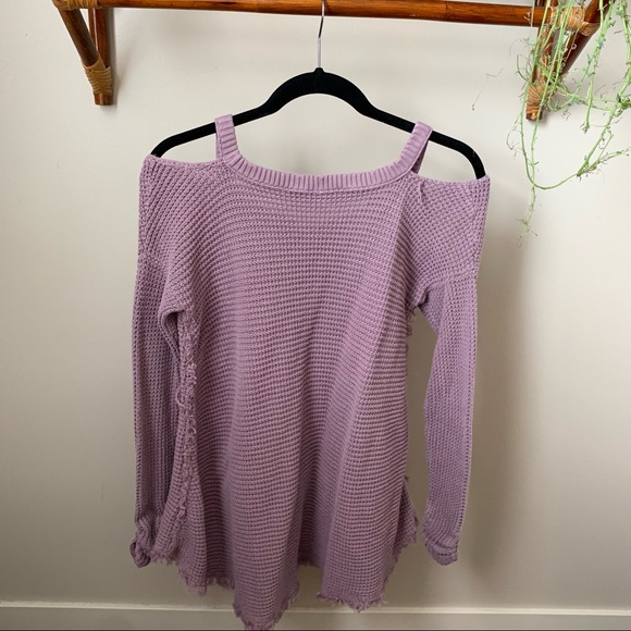 Free People Lavender Purple Moonshine Cold Shoulder Sweater - Picture 6 of 8